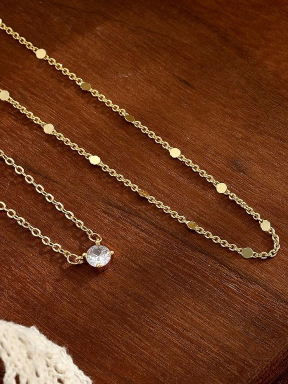14K Gold Plated Layered CZ Pendant Necklace Set - Picture 3 of 4